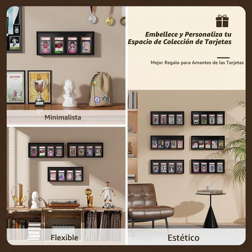 Vista 6 de Emfogo Estuche expositor de tarjetas, marco de exhibición de tarjetas de intercambio para montaje en pared, estuche de madera para tarjetas