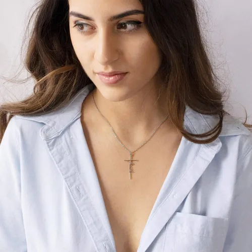 Vista 3 de SANNYRA Collar de cruz de fe Belive Hope Loved - Collar con colgante religioso personalizado, regalo para mujer