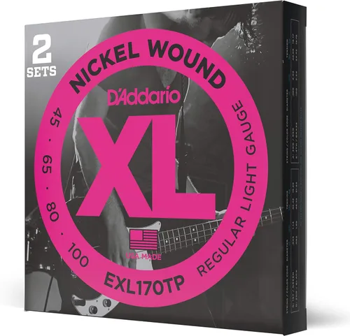 Vista 24 de D'Addario Cuerdas para Bajo Eléctrico, XL Níquel, EXL170M, Calibre Regular Ligero 45-100, Escala Media, Juego de 4 Cuerdas, Paquete de 1