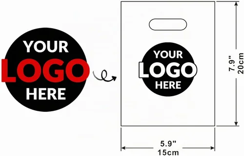 Vista 3 de 100 bolsas de plástico personalizadas SALIFECO con logotipo, bolsas de compras personalizadas de 2.36 mil con asas troqueladas, bolsas de regalo