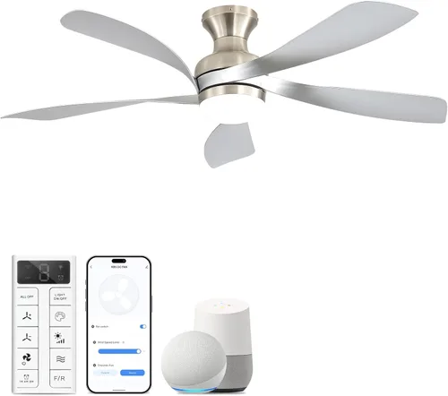 Vista 25 de Sofucor Ventilador de techo inteligente de perfil bajo de 52 pulgadas con luces y control remoto, ventilador de techo empotrado funciona con Blanco