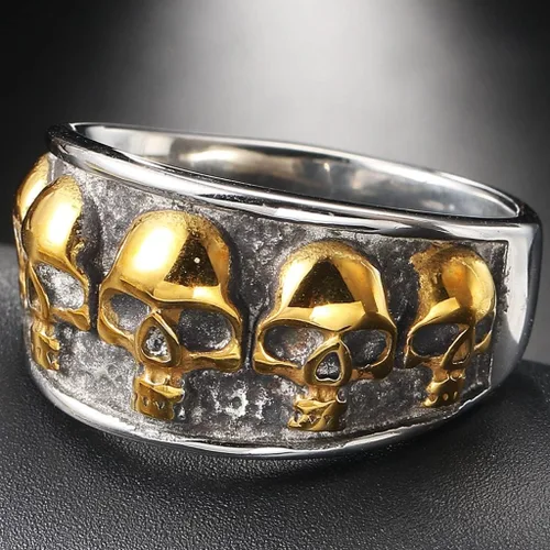 Vista 5 de Jude Jewelers Anillo retro vintage de acero inoxidable gótico con calavera de muerte, esqueleto de la muerte, cóctel, fiesta, motero, declaración