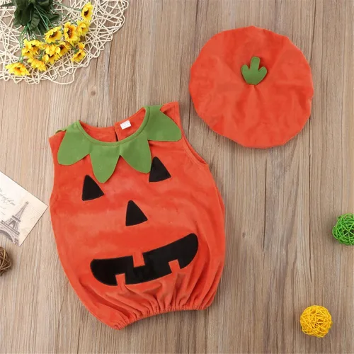 Vista 8 de Conjunto de disfraz de calabaza unisex de Halloween para bebés, niños y niñas, pañalero de disfraz