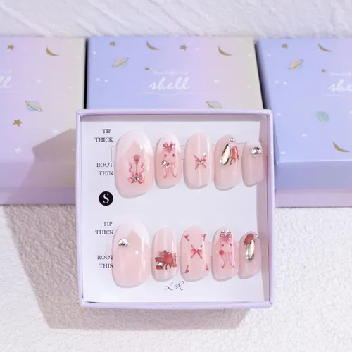 Vista 28 de LIGHT RAIN - Uñas a presión medianas con diseño de galaxia Andromeda, de lujo, reutilizables, de siete capas, con acabado UV, uñas postizas hechas a