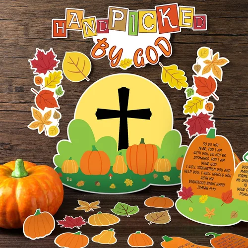 Vista 4 de Jutom Juego de 90 tableros de anuncios religiosos de otoño, seleccionados a mano por Dios cristiano, hojas de arce otoñales, recortes de calabaza