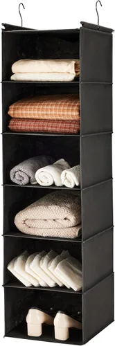 Vista 25 de MAX Houser Organizador colgante de armario de 6 niveles, estante colgante de tela con 2 ganchos resistentes para almacenamiento, plegable (beige)