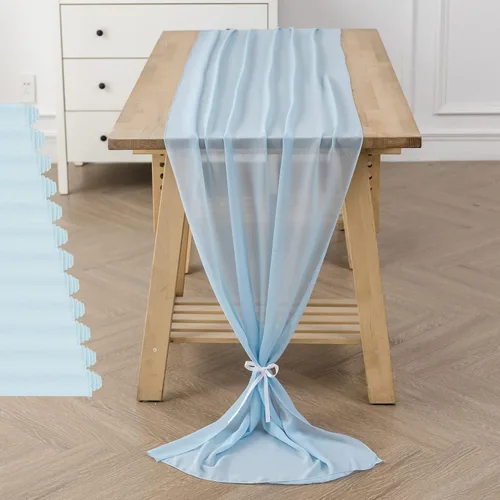 Vista 32 de Paquete de 2 caminos de mesa de gasa de 10 pies de 29 x 120 pulgadas, camino de mesa romántico transparente para boda, fiesta de cumpleaños
