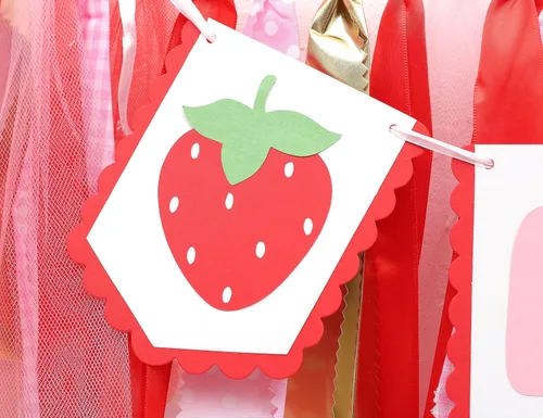 Vista 9 de Decoraciones de fiesta de fresa para primer cumpleaños, cartel de fresa para silla de bebé para accesorios de cabina de fotos y telón de fondo