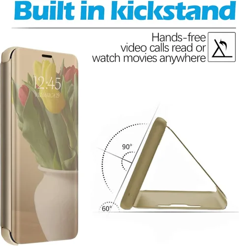 Vista 4 de Note 20 - Funda de piel para Samsung Galaxy Note20 5G, delgada, transparente, espejo de maquillaje, funda con tapa, Note 20 5G con función atril