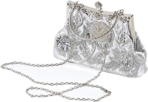 Vista 6 de BAGLAMOR Bolso de noche con lentejuelas de estilo vintage para mujer (plata)
