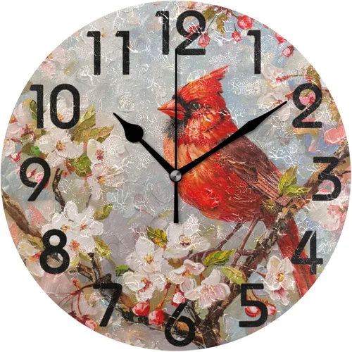 Vista 25 de Pretty Sping Flowers Birdhouse Family Birds Reloj de pared redondo, 10 pulgadas, analógico, silencioso, sin tictac, para el hogar, cocina, sala