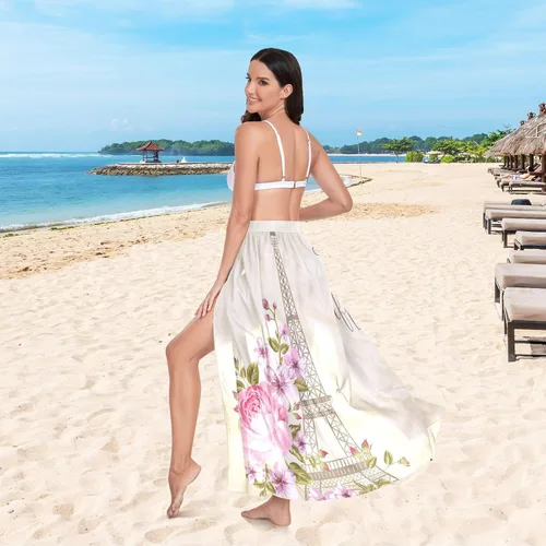 Vista 5 de Zathe Women'S Swimwear Cover Up Swim Long Coverups Beachwear Partywear M Eiffel Tower Simbol Spring Blooming Flowers