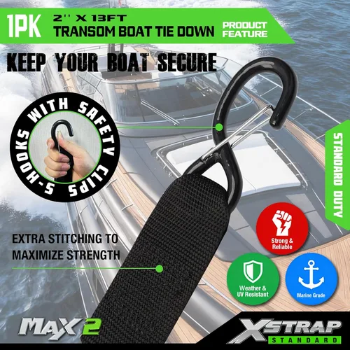 Vista 5 de XSTRAP STANDARD 1PK 5 cm x 3,3 m Correa de amarre para popa de barco, correa de remolque marino para barco con ganchos