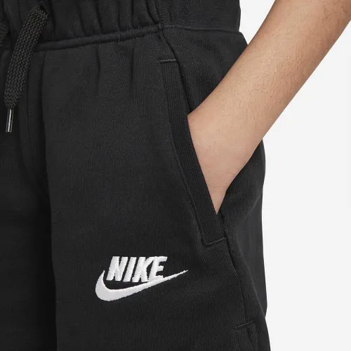 Vista 4 de Nike NSW Club French Terry Shorts para niña (niños pequeñosniños grandes) NegroBlanco LG (14 niños grandes), NegroBlanco, Grande