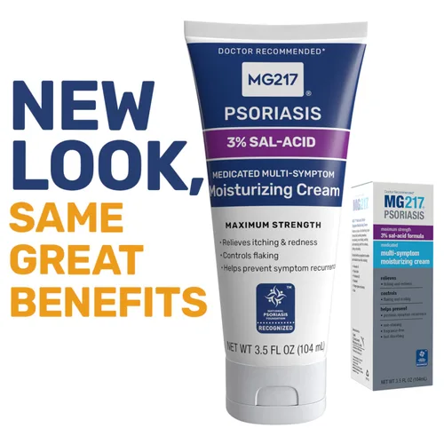 Vista 3 de MG217 Crema hidratante medicada para la psoriasis con ácido salicílico al 3%, sin fragancia, ideal para enrojecimiento, picazón y descamación, sin