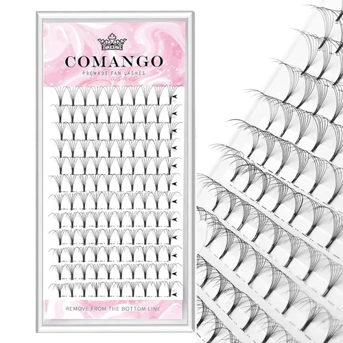 Vista 41 de Extensiones de pestañas de volumen prefabricadas 10D, 0.003 in de grosor, rizo C/D, 0.472 in, tallo corto, extensiones de pestañas de volumen