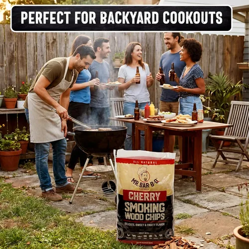 Vista 7 de Mr Bar-B-Q Chips de Madera de Cerezo para Ahumar, Virutas de Madera 100% Natural para Ahumadores, Funciona con Ahumador, Gas, Parrilla Eléctrica