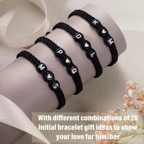 Vista 6 de Pulseras con iniciales para mujer, hombres, regalos para novia, novio, pulseras con letras "I Love You", regalos para ella, él, mejor amigo, regalo