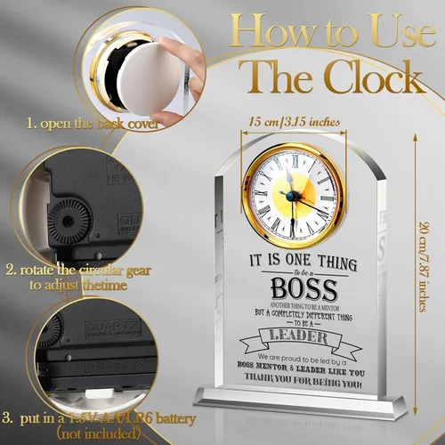 Vista 2 de Regalos de jefe para hombres, reloj de acrílico, el mejor regalo para hombres y mujeres, reloj de agradecimiento para líderes de oficina, gerente