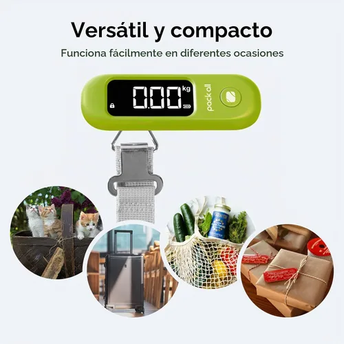 Vista 5 de pack all Báscula de equipaje de 110 libras, báscula digital de equipaje de mano, báscula de peso para maleta de viaje con pantalla LCD, batería