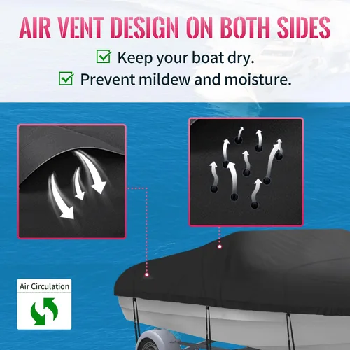 Vista 3 de NEXCOVER - Cubierta para lancha impermeable y resistente; cubierta de lancha remolcable Runabout, apta para cascos V-Hull, TRI-Hull, Pro-Style, bote