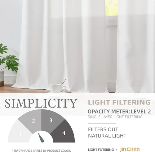Vista 5 de jinchan Cortinas blancas para sala de estar, cortinas texturizadas de lino de 90 pulgadas de largo, cortinas de campo para dormitorio, cortinas