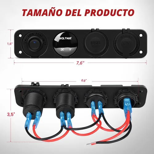 Vista 8 de Nilight - Panel de enchufe de salida 4 en 1, 12V CC, 4.8A, voltímetro LED, interruptor basculante de encendido y apagado con luz, encendedor