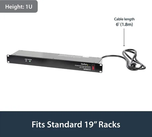 Vista 5 de StarTech Paquete de regleta de alimentación PDU para montaje en rack de 1U y 8 tomacorrientes horizontales para rack de 1U