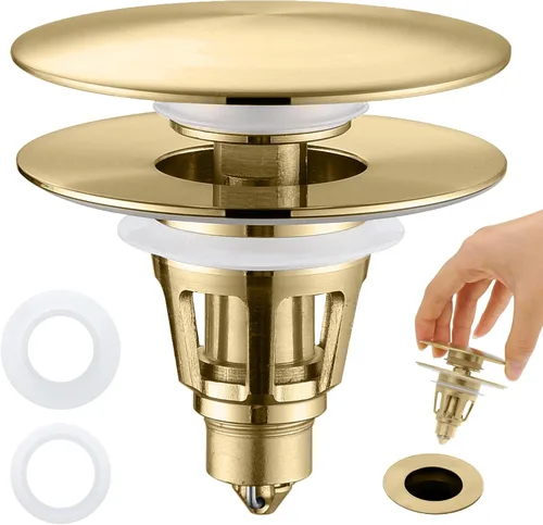 Vista 10 de Tapón Universal para Lavabo de Baño - Filtro de Drenaje de Lavabo con Rebote, Tapón de Drenaje Emergente de Níquel Cepillado, Tapón de Fregadero