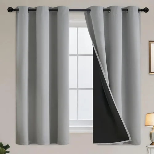 Vista 138 de Yakamok Cortinas 100% opacas para dormitorio, 63 pulgadas de largo, cortinas de bloqueo de luz total con respaldo negro, paneles de ojales sólidos