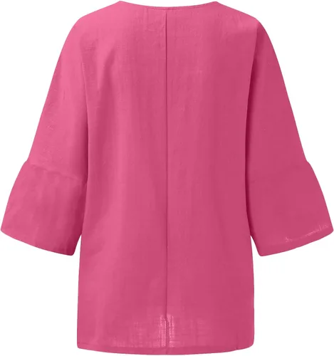 Vista 5 de DASAYO Camisetas de lino de algodón para mujer, ajuste holgado, manga de codo, casual, para verano, blusas para salir, trajes de gasa a la moda