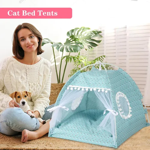 Vista 3 de Gigreinc Tienda de campaña de interior de princesa para mascotas, linda cueva de flores, cama nido, tienda de campaña para gatitos, adecuada