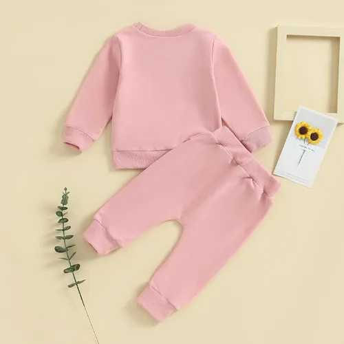Vista 6 de Gueuusu Ropa de manga larga para bebé niño y niña, sudadera de manga larga para tías Little Bestie, pantalones deportivos, 2 piezas, traje de otoño
