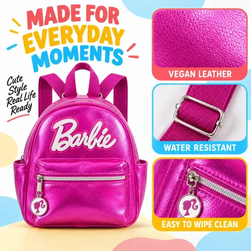 Vista 7 de AI ACCESSORY INNOVATIONS Character Mini PU Mochilas Monedero, Bolsa de hombro, 10.5 pulgadas, Cuero Sintético Barbie
