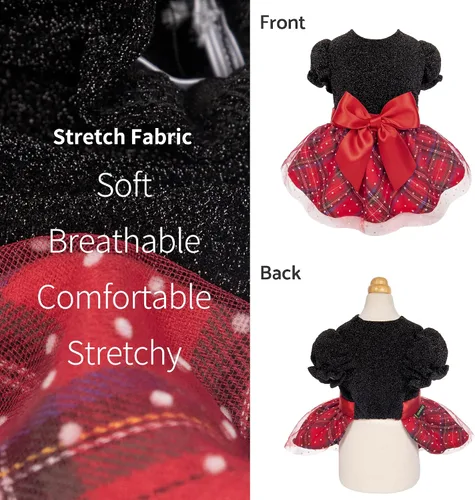 Vista 5 de Fitwarm - Vestido navideño con mangas abullonadas para perros, elegante atuendo navideño para perros, ropa para perritos pequeños, ropa