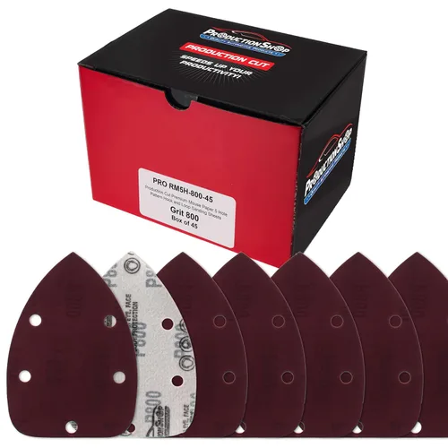 Vista 3 de ProductionShop Hojas de papel de lija prémium con diseño de ratón de 5 agujeros, paquete variado de 50 discos, granos 40, 80, 100, 120, 180, 220