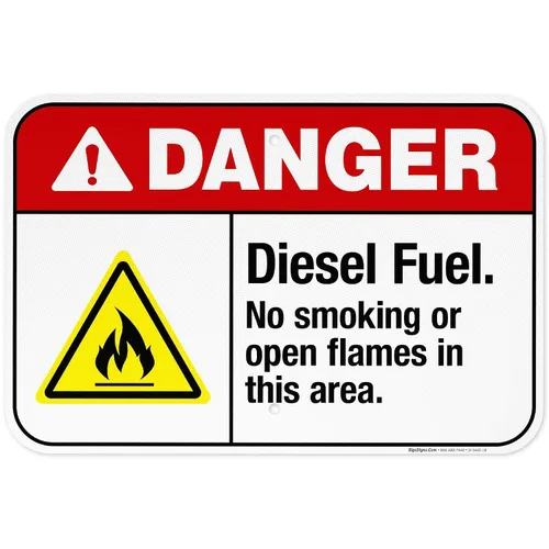 Vista 19 de Diesel Fuel No Smoking Or Open Flames in This Area Sign, ANSI Danger Sign, 10x7 Inches, Rust Free .040 Aluminum, Fade Resistant, Indoor/Outdoor Use