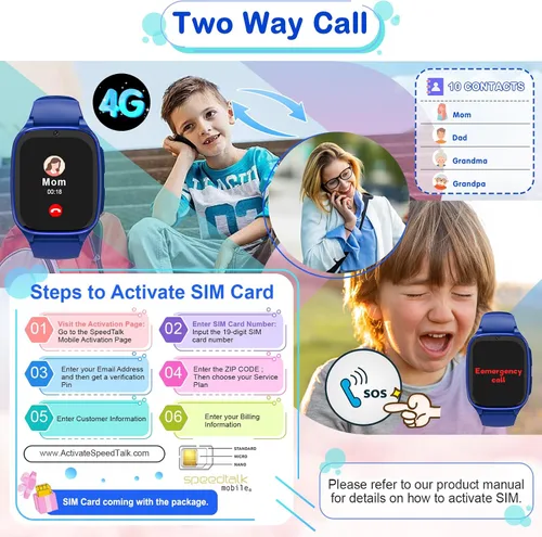 Vista 2 de 4G - Reloj inteligente para niños, reloj inteligente para niños y niñas de 4 a 12 años con llamadas, SOS, controles parentales, juegos, cámara