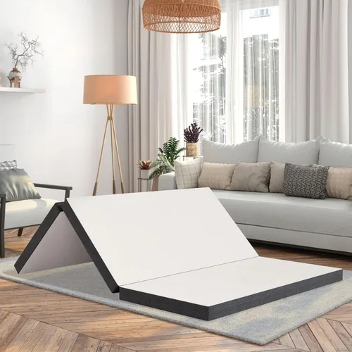 Vista 8 de Colchón plegable, colchón de espuma viscoelástica de gel de tres pliegues, colchón plegable portátil con funda lavable y parte inferior