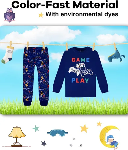 Vista 7 de Pijama para niños de 4 piezas, 100% algodón, talla 18 meses a 12 años