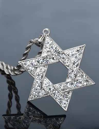 Vista 5 de Collar con colgante de estrella de David de cristal de acero inoxidable para mujeres y hombres