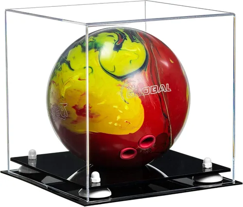 Vista 30 de Better Display Cases Acrylic Bowling Ball Display Case with Mirror Case, Yellow Risers and Clear Base (B33/A028)
