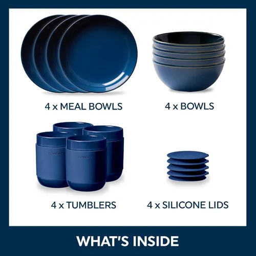 Vista 2 de Corelle Juego de vajilla de gres, platos y cuencos de cerámica esmaltada sólida y reactiva hecha a mano, platos redondos de estilo rústico moderno