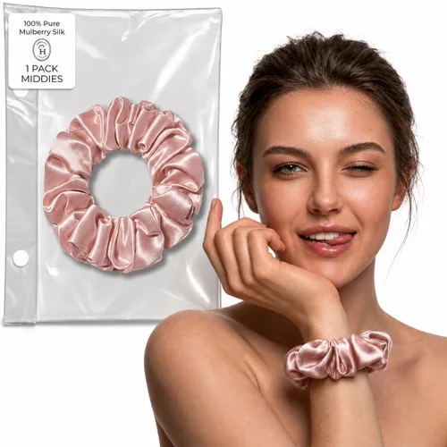 Vista 9 de SUNDAYSILKS™ - Lujosos coleteros de seda de morera para mujeres y niñas Coleteros antideslizantes y sedosos para el cabello natural, rizado, fino