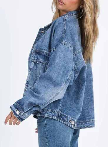 Vista 4 de Sidefeel Chaqueta vaquera larga elástica de gran tamaño para mujer