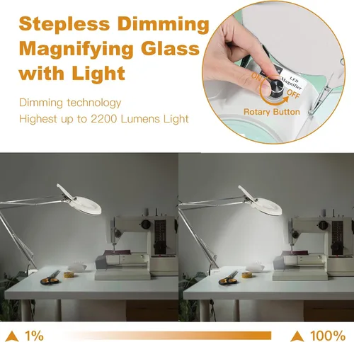 Vista 7 de 10 lupas con luz y soporte, lámpara de escritorio con luz LED regulable con abrazadera, lupa manos libres, brazo de acero inoxidable ajustable