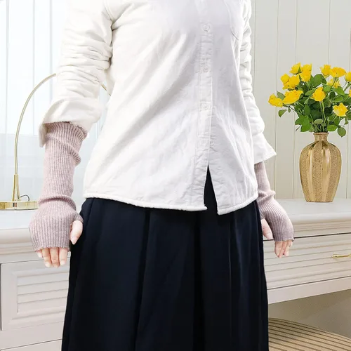 Vista 30 de Facecozy Calentadores de brazos para mujer, mezcla de lana de cachemira, guantes largos sin dedos para mujer, guantes para clima frío con agujero
