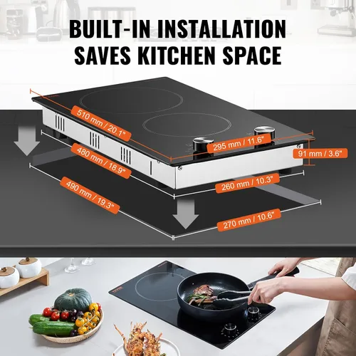 Vista 6 de VEVOR Placa de cocina eléctrica de cerámica, estufa eléctrica integrada, con panel de vidrio, control de perilla, 11 niveles de calor, para diversos