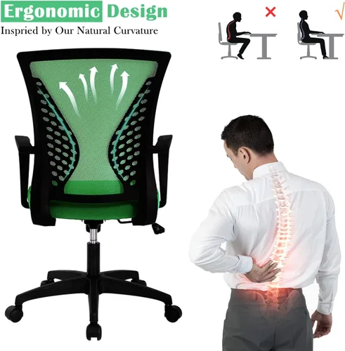 Vista 4 de Silla de oficina, silla de escritorio ergonómica, silla de computadora de malla con respaldo medio, silla de computadora con soporte lumbar, silla