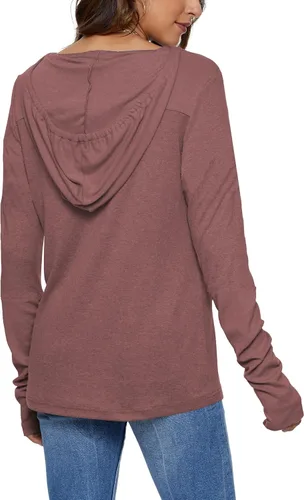 Vista 5 de AUSELILY Sudadera Hoddie de manga larga con cordones y agujeros para el pulgar para mujer